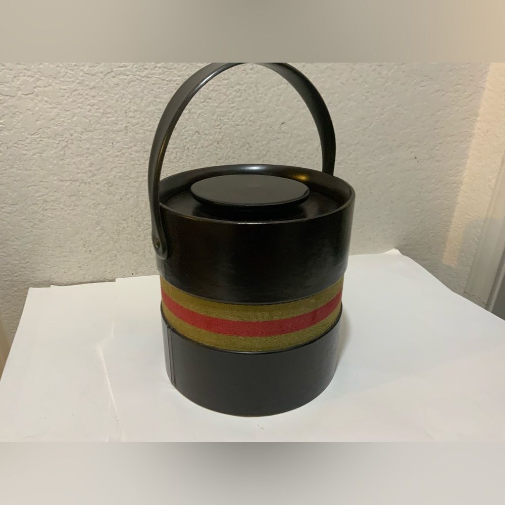 Vintage Kraftware Gucci Style Equestrian Faux Leather Buckle Ice Bucket Barware